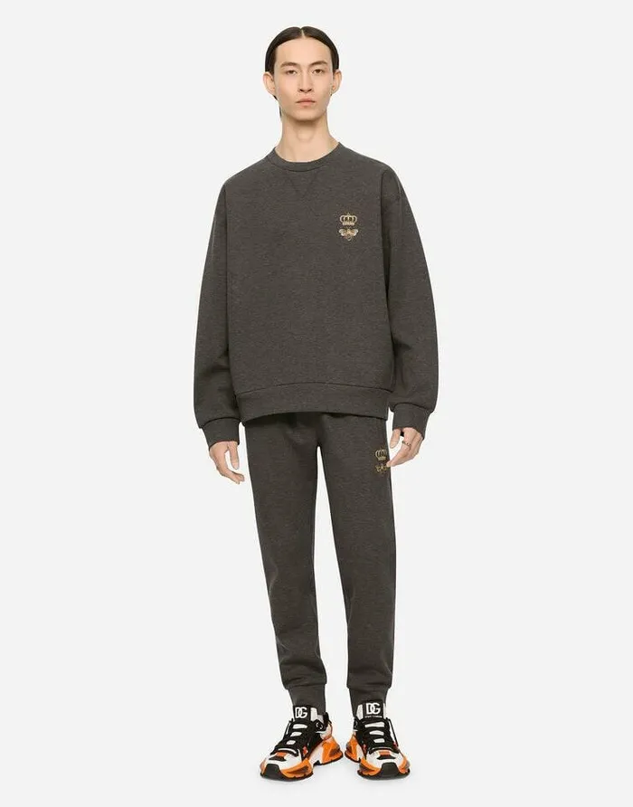 Dolce and Gabbana Trousers And Shorts Men Jersey Jogging Pants With Embroidery Grey Dolce and Gabbana Trousers And Shorts Men Jersey Jogging Pants With Embroidery Grey
