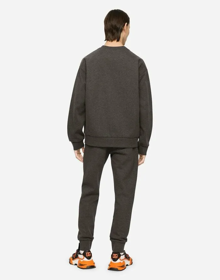 Dolce and Gabbana Trousers And Shorts Men Jersey Jogging Pants With Embroidery Grey Dolce and Gabbana Trousers And Shorts Men Jersey Jogging Pants With Embroidery Grey
