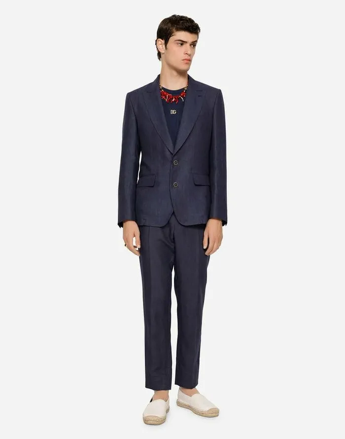 Dolce and Gabbana Trousers And Shorts Men Linen Pants Blue Dolce and Gabbana Trousers And Shorts Men Linen Pants Blue