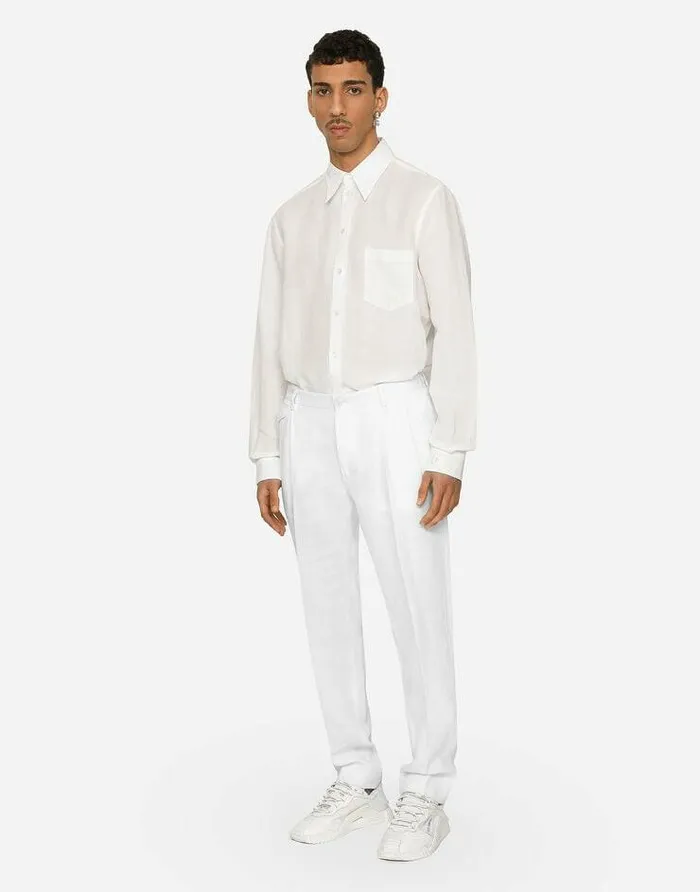 Dolce and Gabbana Trousers And Shorts Men Linen Pants White Dolce and Gabbana Trousers And Shorts Men Linen Pants White