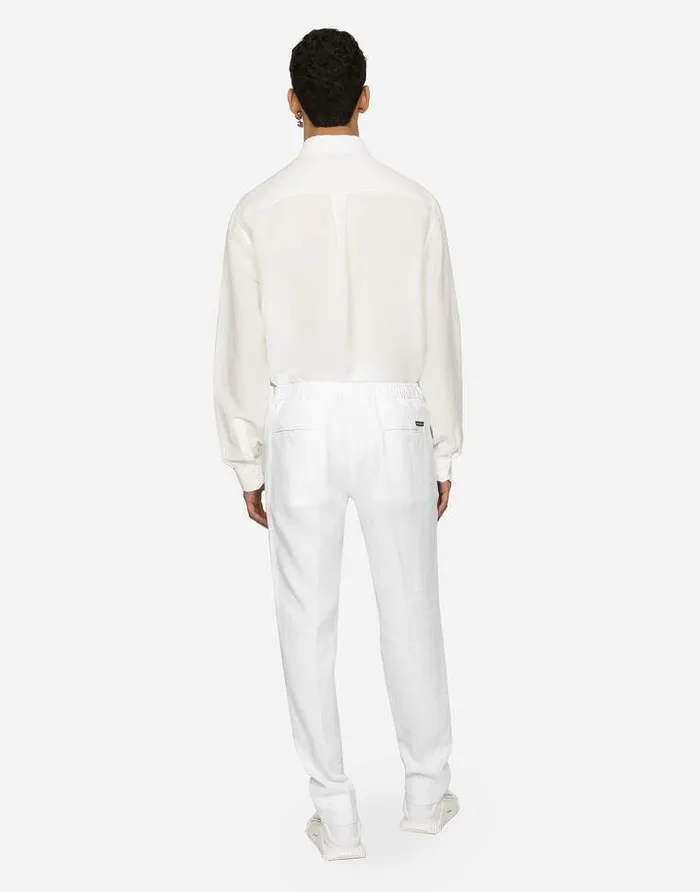 Dolce and Gabbana Trousers And Shorts Men Linen Pants White Dolce and Gabbana Trousers And Shorts Men Linen Pants White