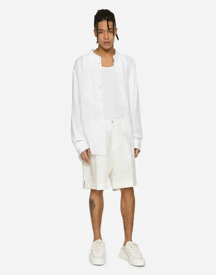 Dolce and Gabbana Trousers And Shorts Men Linen Shorts White Dolce and Gabbana Trousers And Shorts Men Linen Shorts White