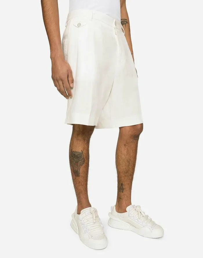 Dolce and Gabbana Trousers And Shorts Men Linen Shorts White Dolce and Gabbana Trousers And Shorts Men Linen Shorts White