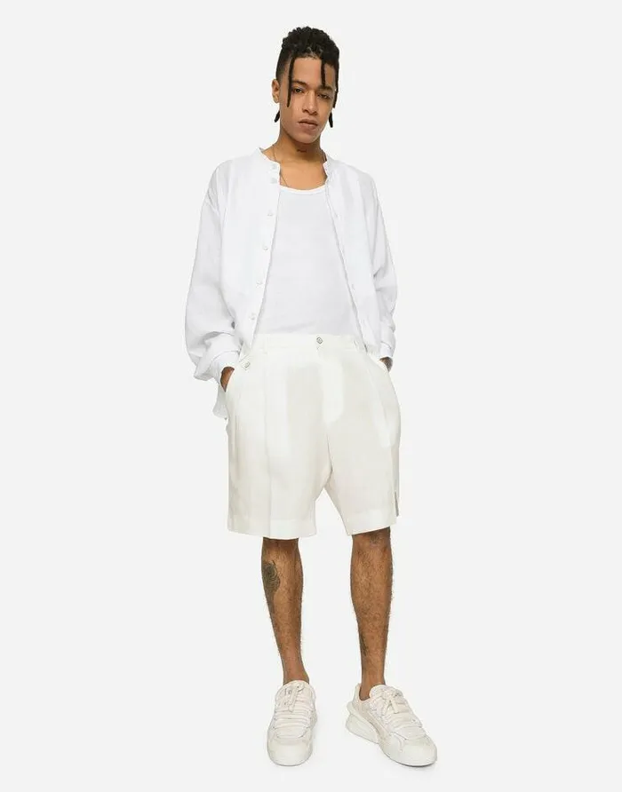 Dolce and Gabbana Trousers And Shorts Men Linen Shorts White Dolce and Gabbana Trousers And Shorts Men Linen Shorts White