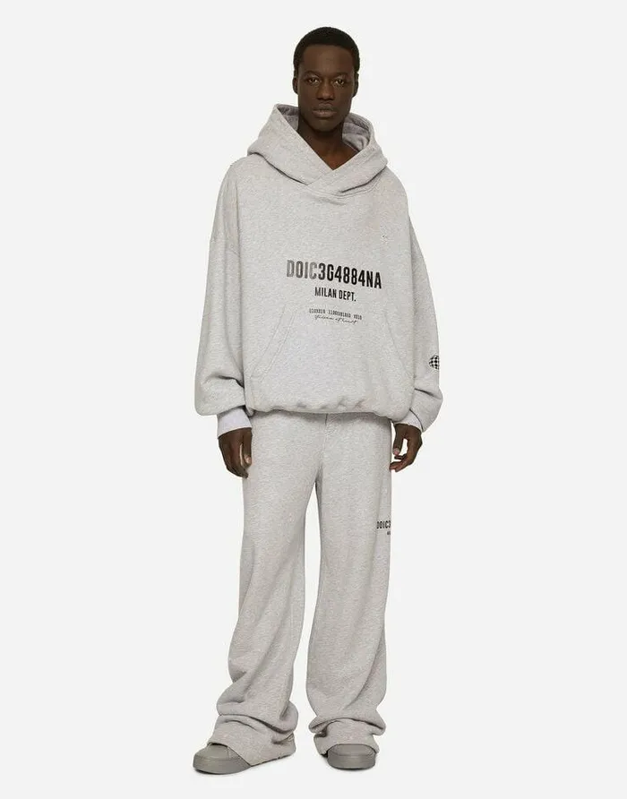 Dolce and Gabbana Trousers And Shorts Men Printed Jogging Pants With Small Abrasions Grey