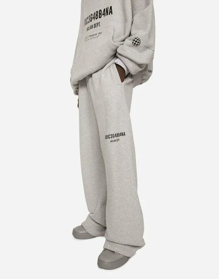 Dolce and Gabbana Trousers And Shorts Men Printed Jogging Pants With Small Abrasions Grey