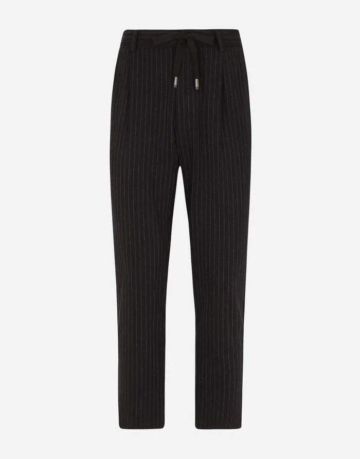 Dolce and Gabbana Trousers And Shorts Men Stretch Pinstripe Wool Jogging Pants Multicolor