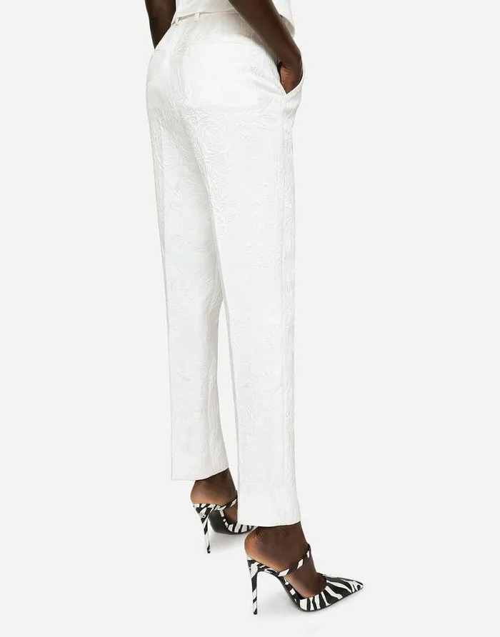 Dolce and Gabbana Trousers And Shorts Women Floral Brocade Trousers White Dolce and Gabbana Trousers And Shorts Women Floral Brocade Trousers White