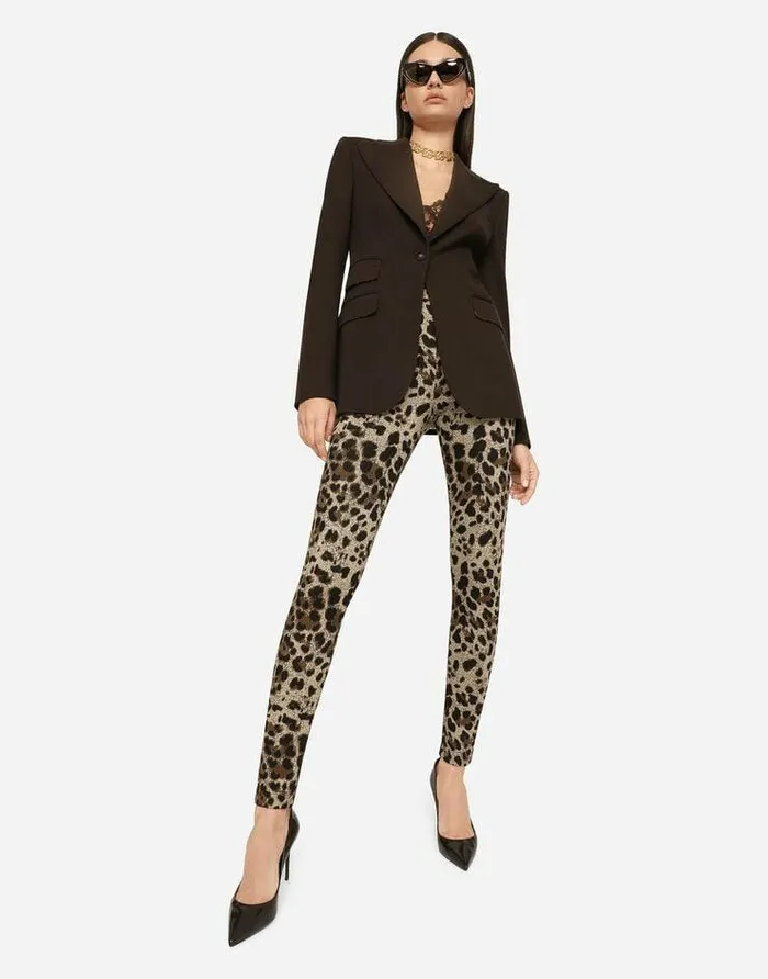 Dolce and Gabbana Trousers And Shorts Women Jersey Leggings With Jacquard Leopard Design Multicolor Dolce and Gabbana Trousers And Shorts Women Jersey Leggings With Jacquard Leopard Design Multicolor