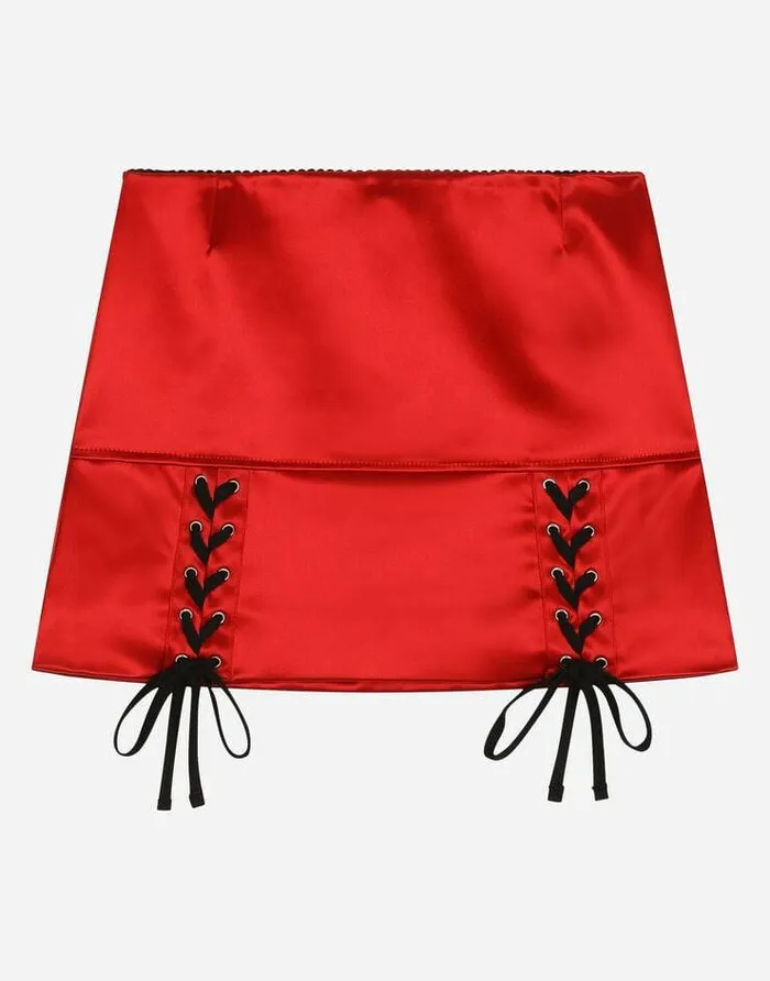Dolce and Gabbana Trousers And Skirts Children Satin Miniskirt With Laces And Eyelets Red Dolce and Gabbana Trousers And Skirts Children Satin Miniskirt With Laces And Eyelets Red