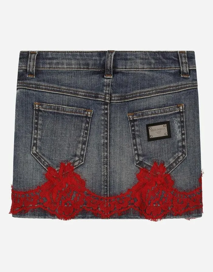 Dolce and Gabbana Trousers And Skirts Children Short Denim Skirt With Lace Insert Multicolor Dolce and Gabbana Trousers And Skirts Children Short Denim Skirt With Lace Insert Multicolor