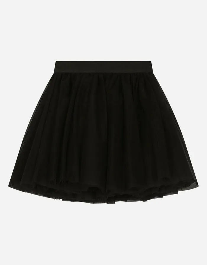 Dolce and Gabbana Trousers And Skirts Children Tulle Midi Skirt With Branded Elastic Black Dolce and Gabbana Trousers And Skirts Children Tulle Midi Skirt With Branded Elastic Black