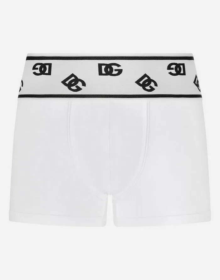Dolce and Gabbana Underwear And Loungewear Men Finerib Cotton Boxers With DG Logo White Dolce and Gabbana Underwear And Loungewear Men Finerib Cotton Boxers With DG Logo White