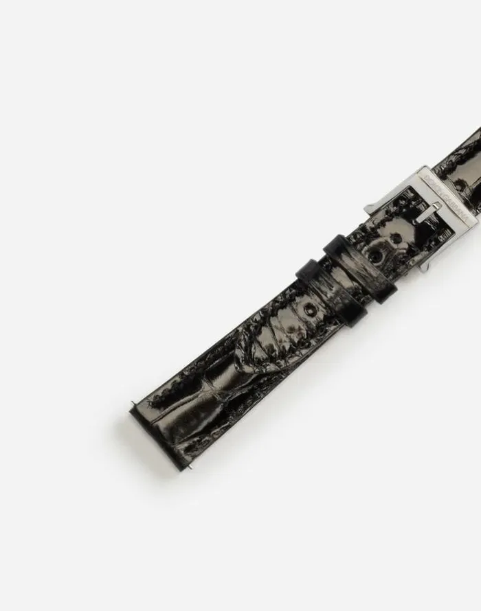 Dolce and Gabbana WatchesandStraps Women Alligator Strap With Buckle And Hook In Steel Black Dolce and Gabbana WatchesandStraps Women Alligator Strap With Buckle And Hook In Steel Black