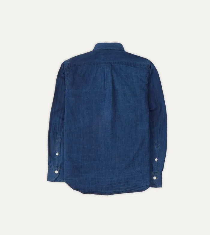 Drake039s Blue Cotton Linen TwoPocket Work Shirt 8211 Shirts