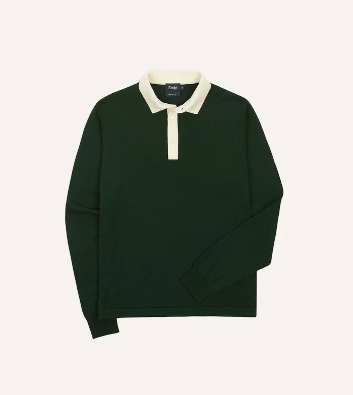Drake039s Green Merino Wool Knitted Rugby Shirt 8211 ClothingShirts