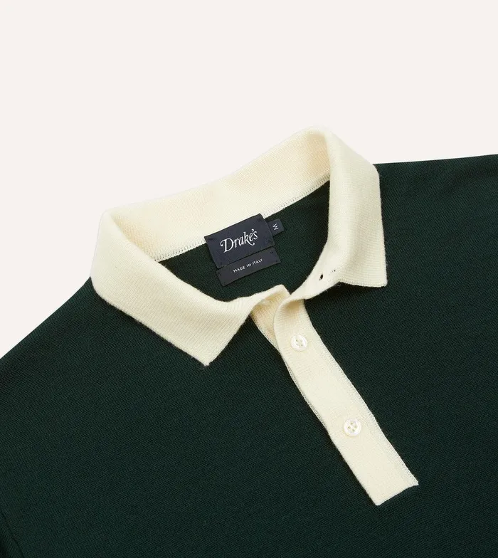 Drake039s Green Merino Wool Knitted Rugby Shirt 8211 ClothingShirts