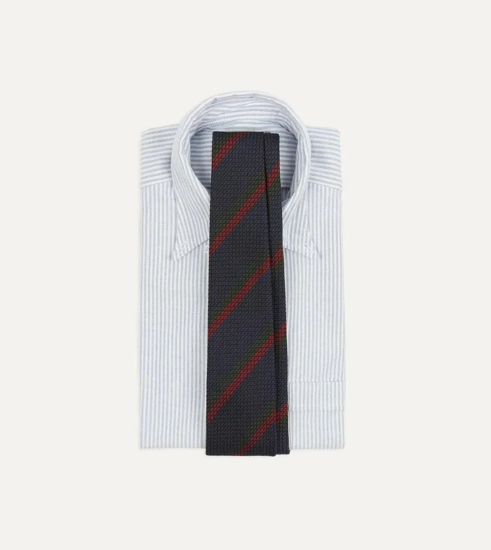 Drake039s Navy And Red Block Stripe Hand Rolled Silk Grenadine Tie 8211 Ties