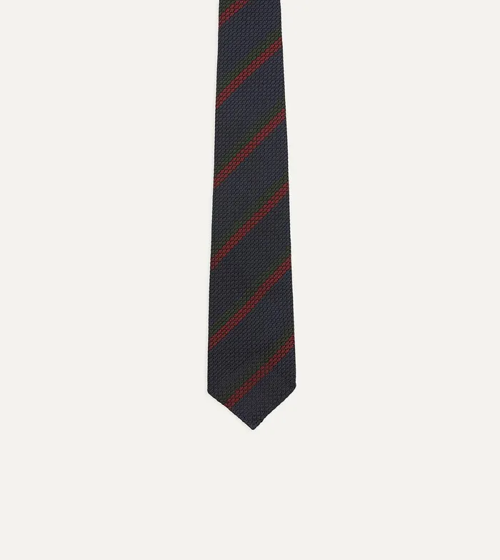Drake039s Navy And Red Block Stripe Hand Rolled Silk Grenadine Tie 8211 Ties