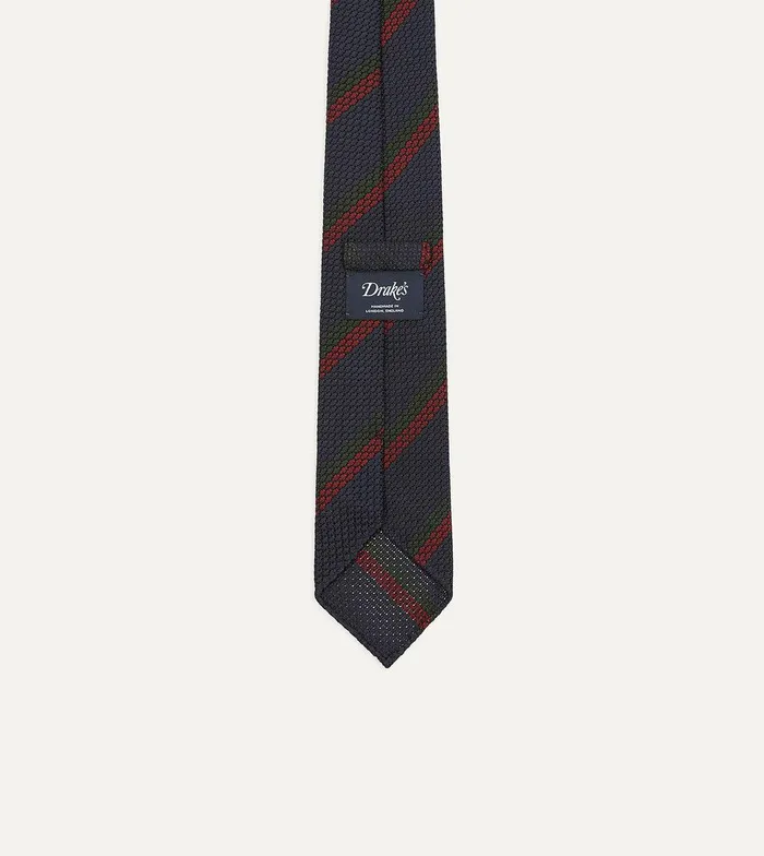 Drake039s Navy And Red Block Stripe Hand Rolled Silk Grenadine Tie 8211 Ties