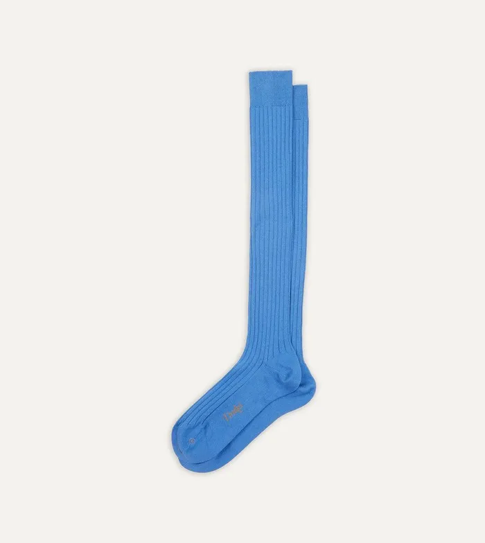 Drake039s Sky Blue Cotton OvertheCalf Socks 8211 Accessories