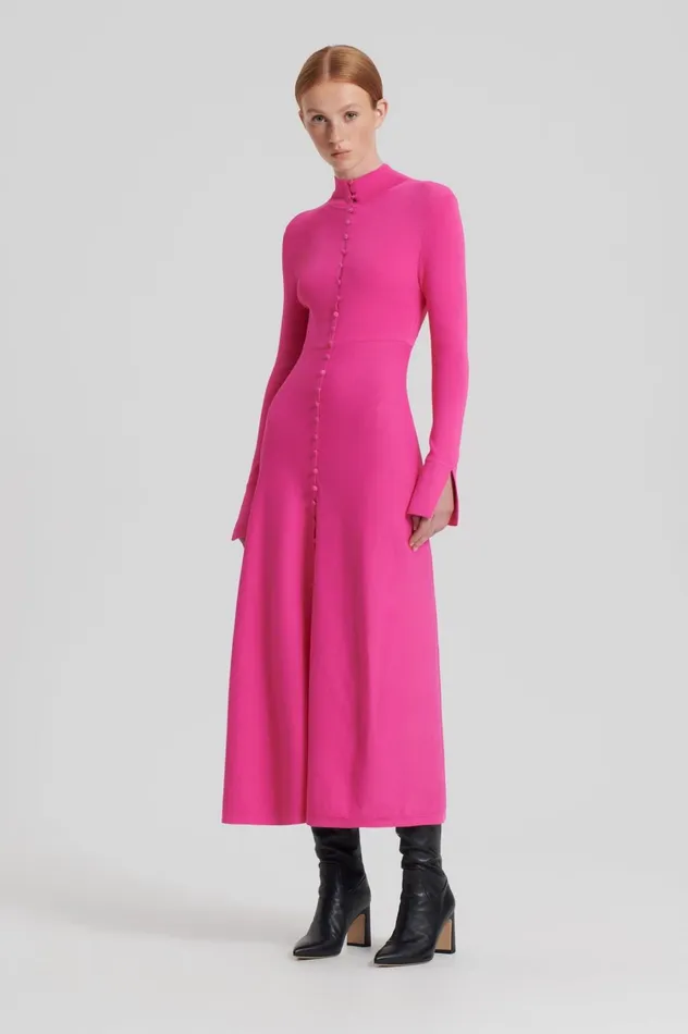 Dresses Women Scanlan Theodore CREPE KNIT BUTTON POLO DRESS Fuchsia