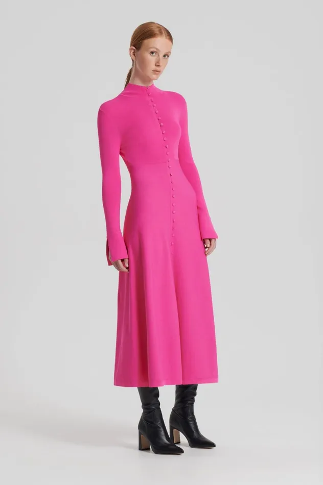 Dresses Women Scanlan Theodore CREPE KNIT BUTTON POLO DRESS Fuchsia Dresses Women Scanlan Theodore CREPE KNIT BUTTON POLO DRESS Fuchsia