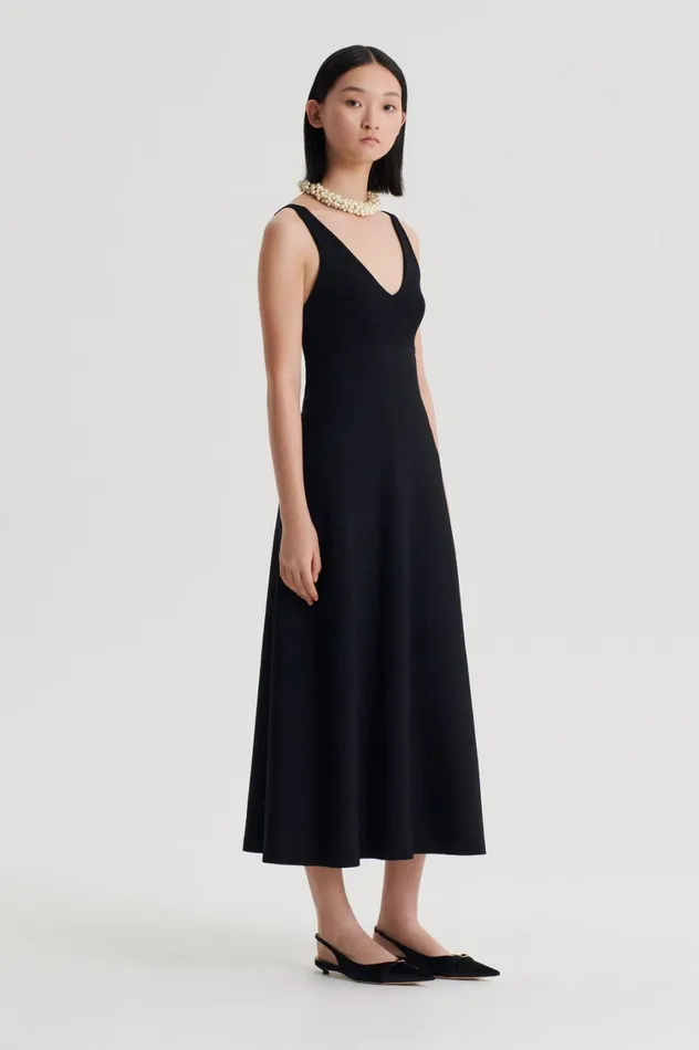 Dresses Women Scanlan Theodore CREPE KNIT V NECK DRESS Black