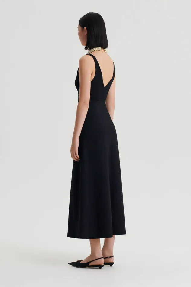 Dresses Women Scanlan Theodore CREPE KNIT V NECK DRESS Black