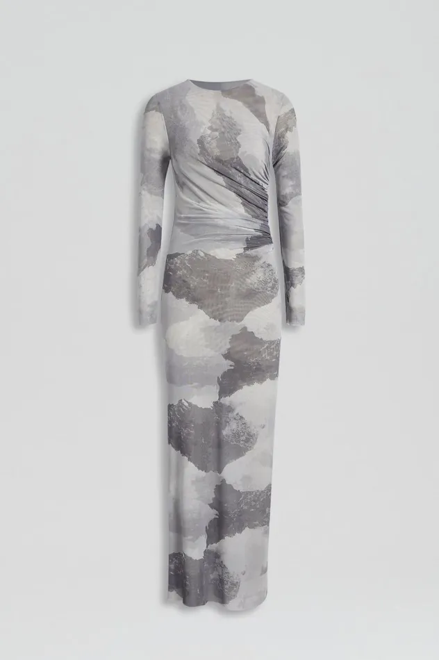 Dresses Women Scanlan Theodore MESH CLOUD PRINT DRESS Grey Dresses Women Scanlan Theodore MESH CLOUD PRINT DRESS Grey