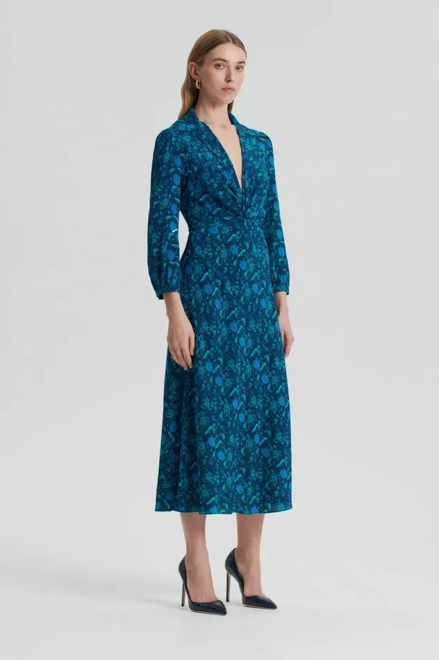 Dresses Women Scanlan Theodore SILK BOTANICAL DRESS Navy