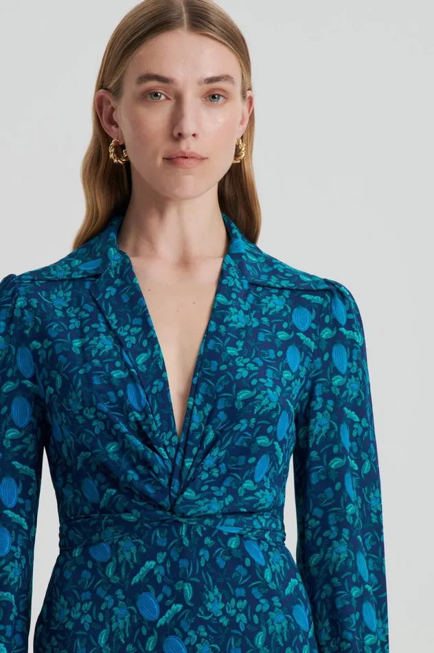 Dresses Women Scanlan Theodore SILK BOTANICAL DRESS Navy