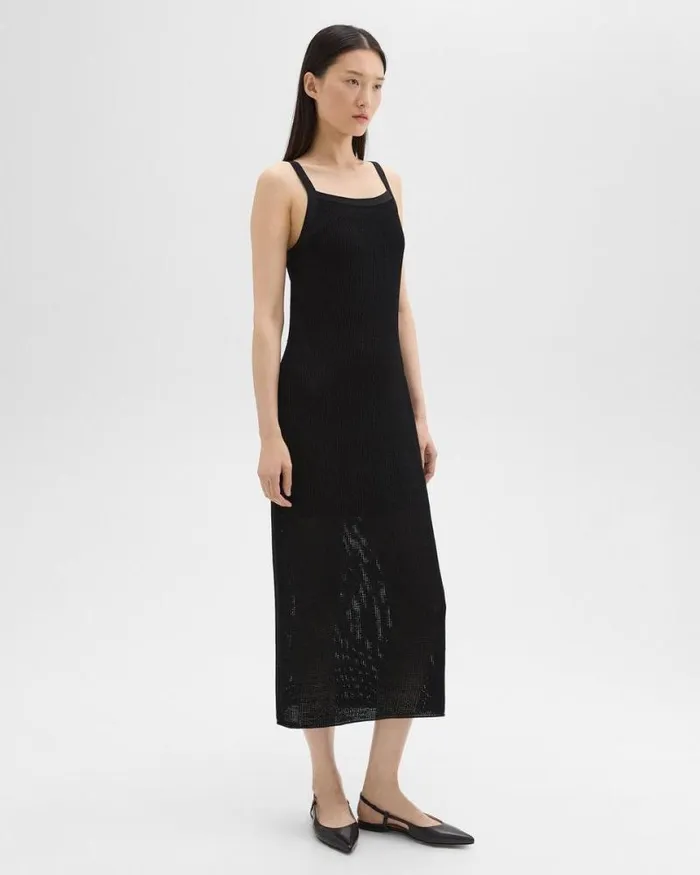 Dresses Women Theory Pointelle Midi Dress In Crepe Knit Black Dresses Women Theory Pointelle Midi Dress In Crepe Knit Black