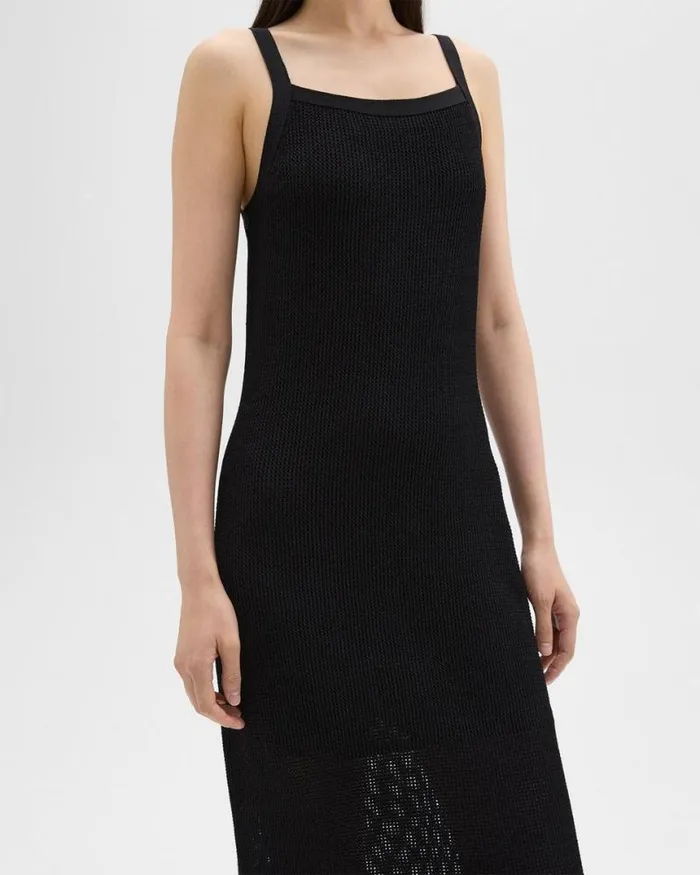 Dresses Women Theory Pointelle Midi Dress In Crepe Knit Black Dresses Women Theory Pointelle Midi Dress In Crepe Knit Black