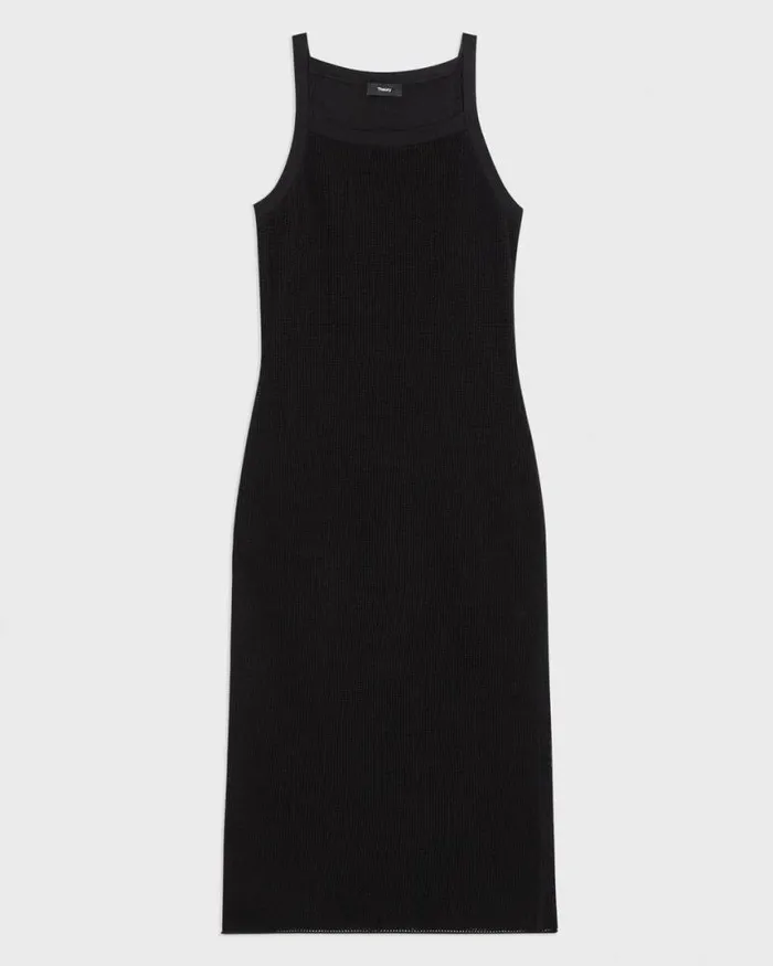 Dresses Women Theory Pointelle Midi Dress In Crepe Knit Black Dresses Women Theory Pointelle Midi Dress In Crepe Knit Black