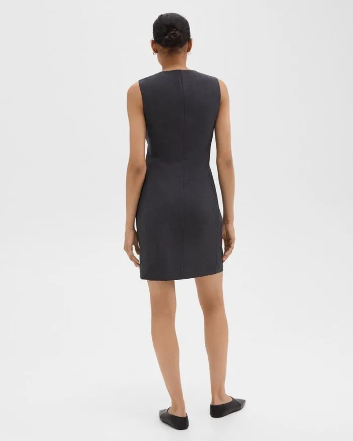 Dresses Women Theory Sleeveless Fitted Dress In Good Wool Charcoal Melange