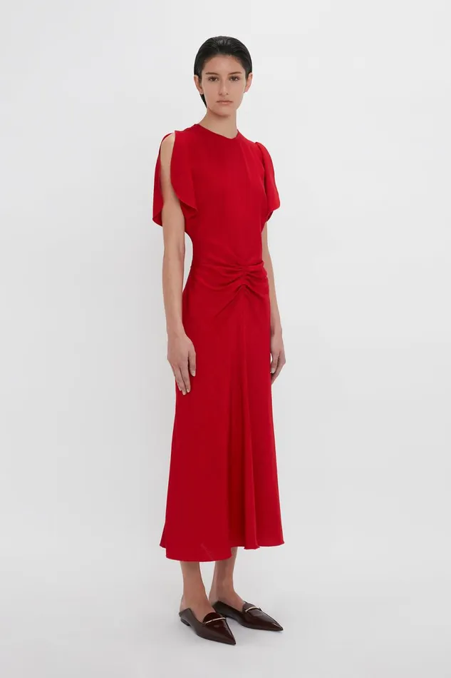 Dresses Women Victoria Beckham Exclusive Gathered Waist Midi Dress In Carmine