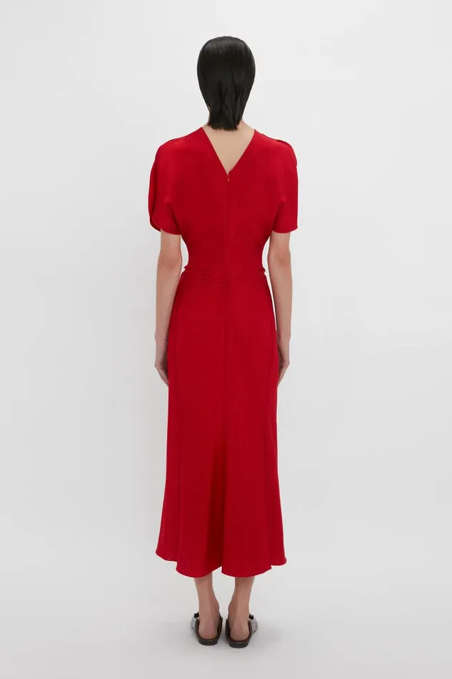 Dresses Women Victoria Beckham Exclusive Gathered Waist Midi Dress In Carmine