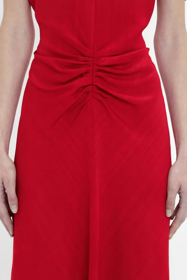 Dresses Women Victoria Beckham Exclusive Gathered Waist Midi Dress In Carmine