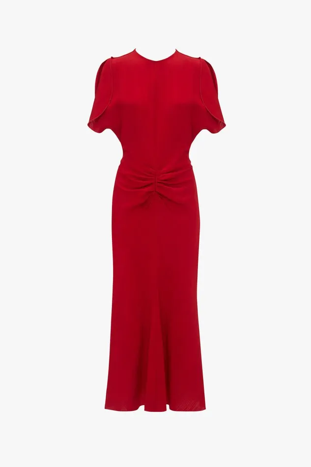 Dresses Women Victoria Beckham Exclusive Gathered Waist Midi Dress In Carmine