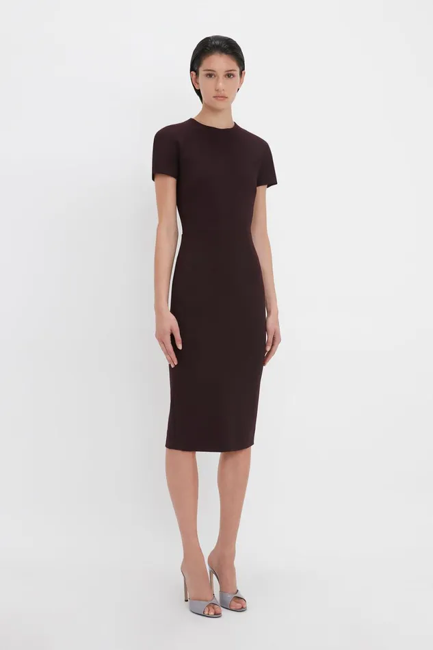 Dresses Women Victoria Beckham Fitted TShirt Dress In Deep Mahogany