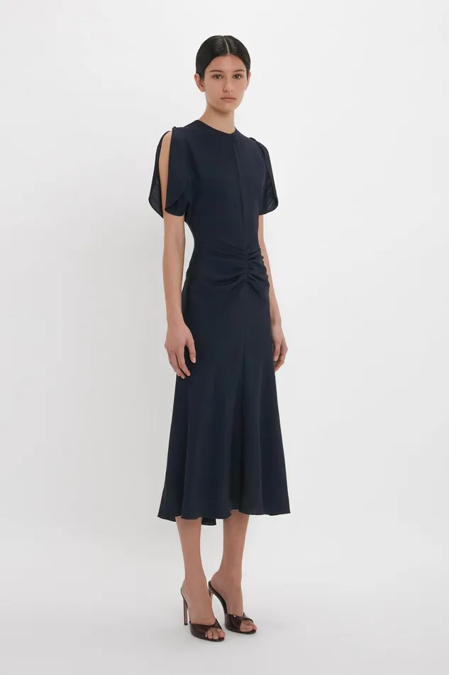 Dresses Women Victoria Beckham Gathered Waist Midi Dress In Midnight