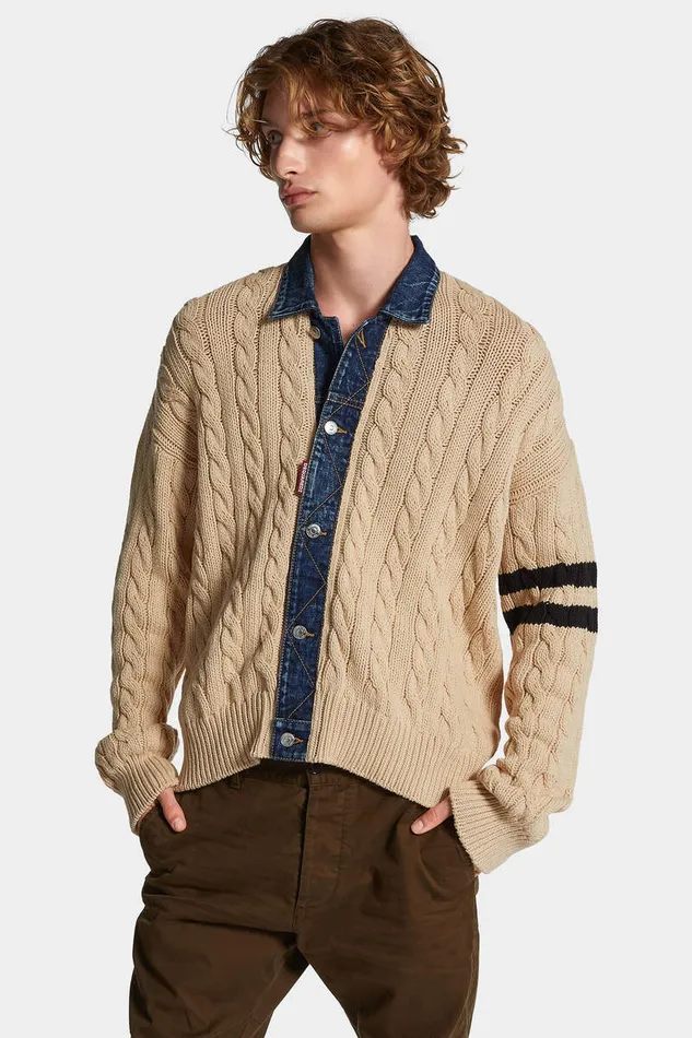 Dsquared2 Knitwear Denim Detail Knit Cardigan White 8211 Men
