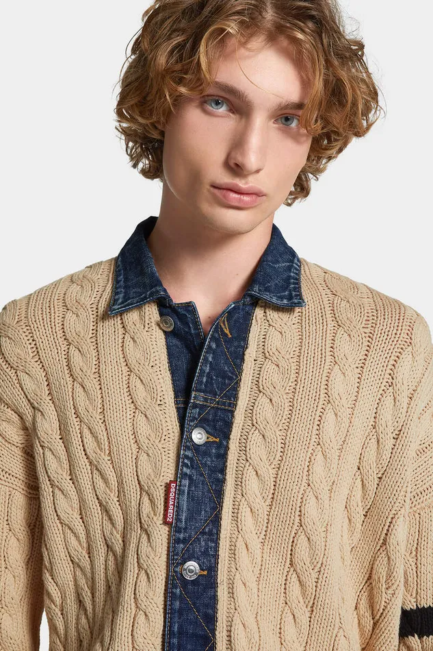 Dsquared2 Knitwear Denim Detail Knit Cardigan White 8211 Men