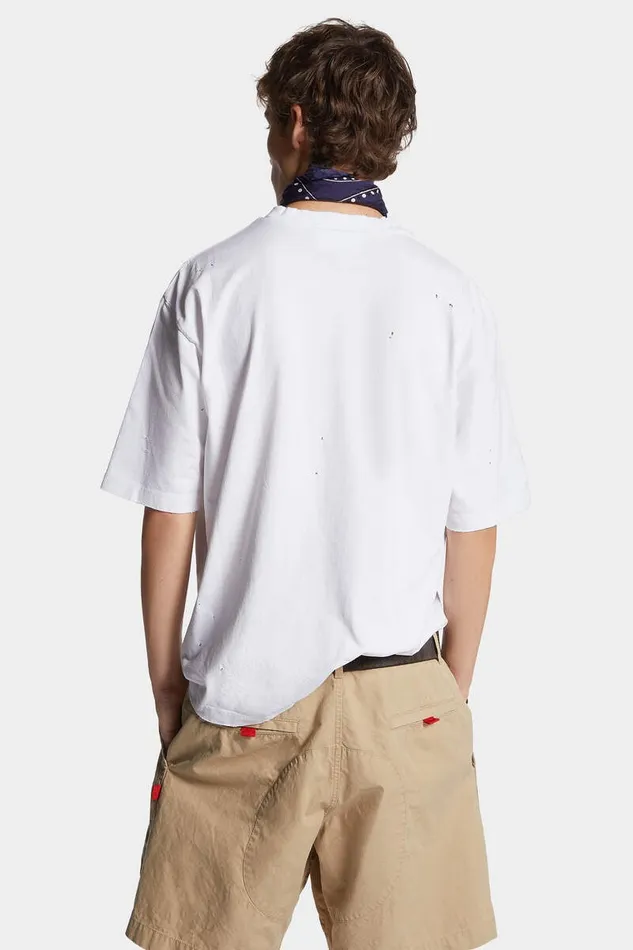 Dsquared2 TShirts and Polo Dyed And Destroyed Loose Fit Caten League TShirt White 8211 Men