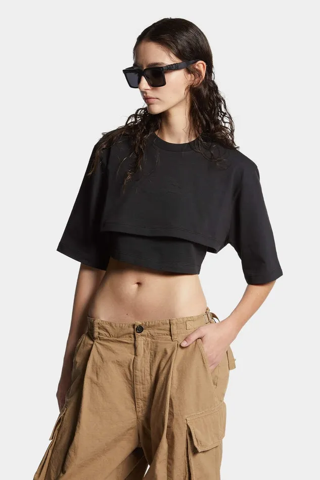 Dsquared2 Tops and TShirts Cropped Loose Fit Icon New Generation TShirt Black 8211 Women