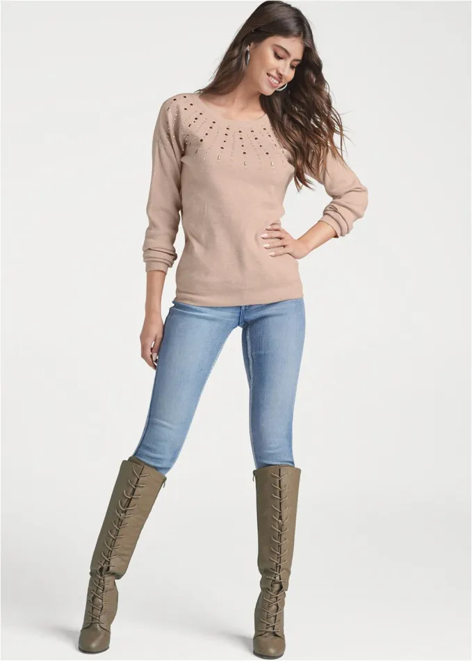 Embellished Sweater Beige Women VENUS Sexy Sweaters