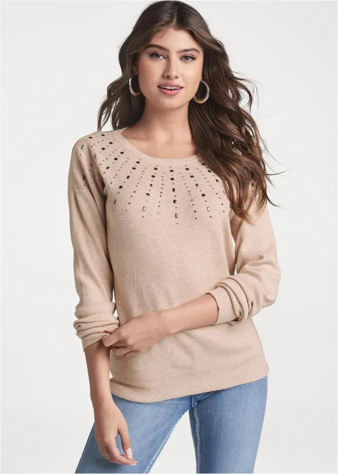 Embellished Sweater Beige Women VENUS Sexy Sweaters