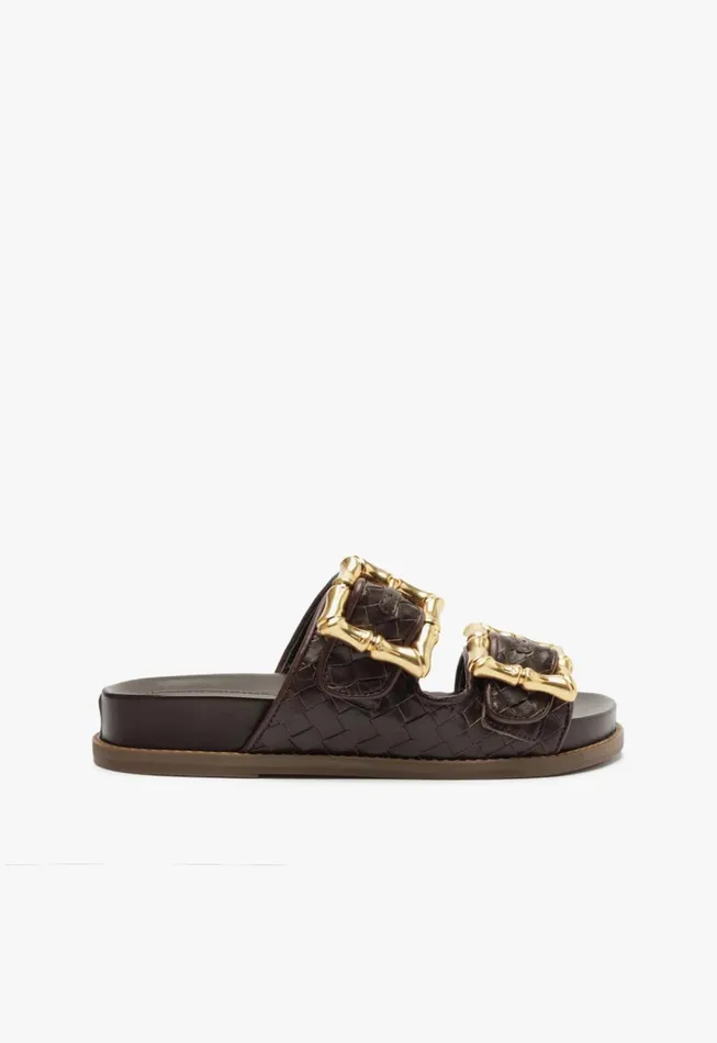 Enola Sporty Woven Leather Flat Dark Chocolate Women Schutz Shoes Enola