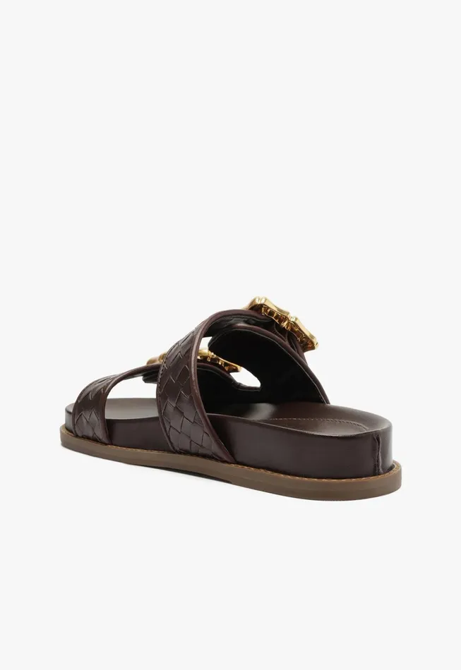 Enola Sporty Woven Leather Flat Dark Chocolate Women Schutz Shoes Enola